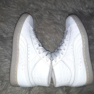 White Puma mid high top classic basket emboss sneakers Big boy 4.5 Women 6.5